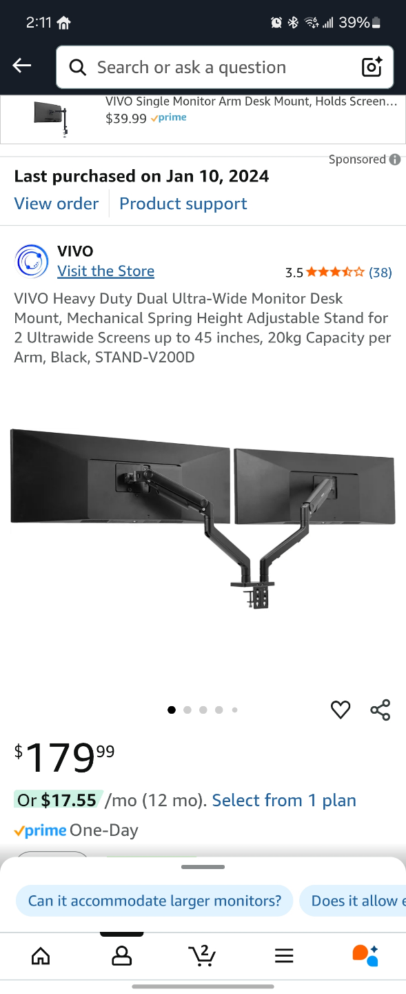 VIVO Dual Monitor Desk Mount - Heavy Duty Adjustable Stand - photo 3