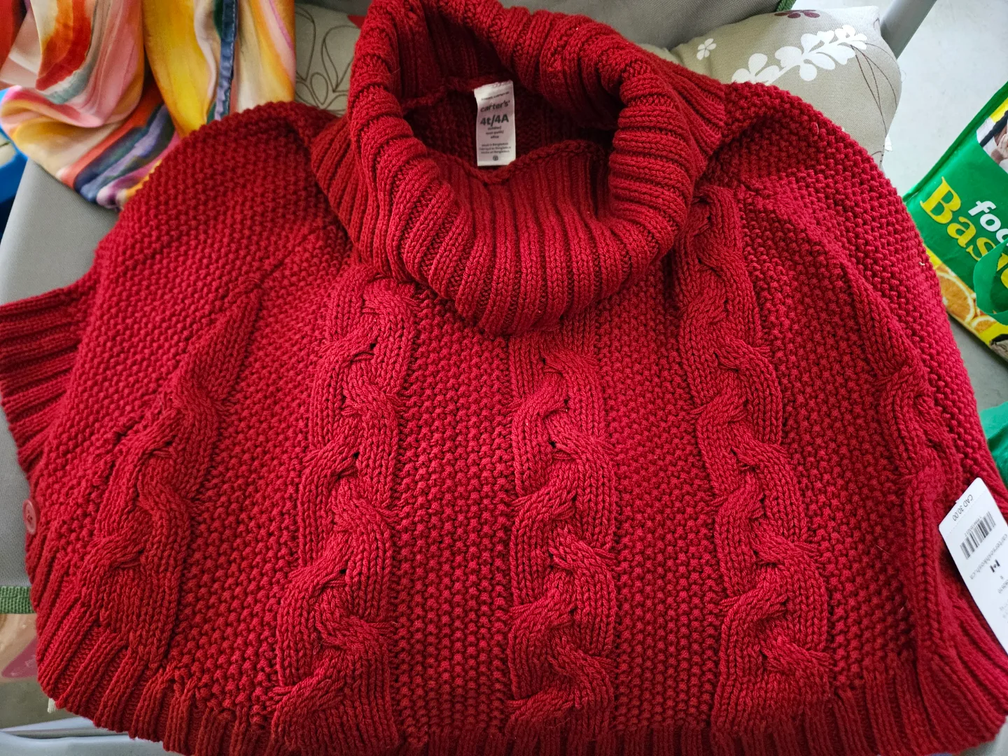 Carter's OshKosh Red Cable Knit Poncho Sweater - Size 4 thumbnail