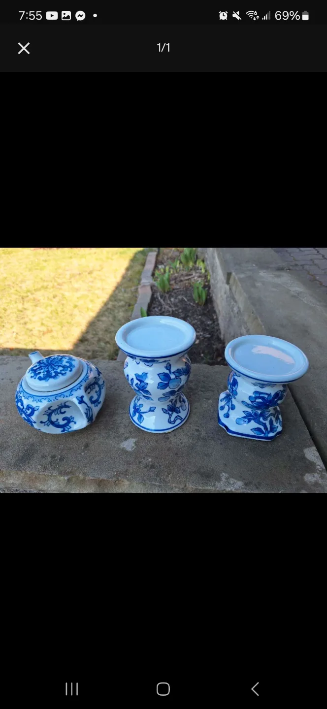 Blue and White Porcelain Teapot and Candle Holders thumbnail