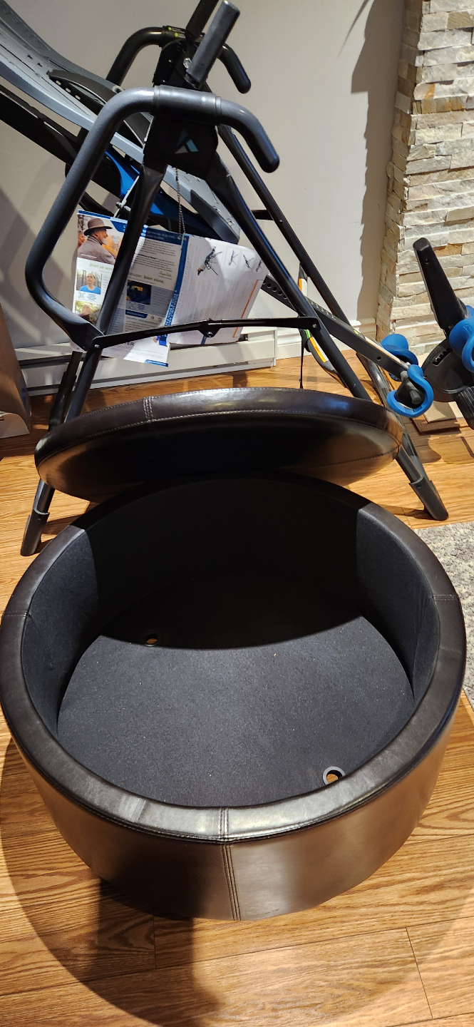 Round Brown Leather Storage Ottoman - photo 2