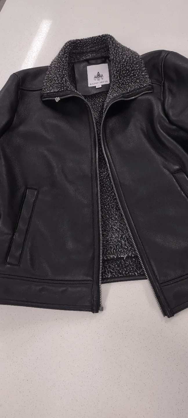 Men's Black Faux Leather Jacket with Sherpa Lining thumbnail