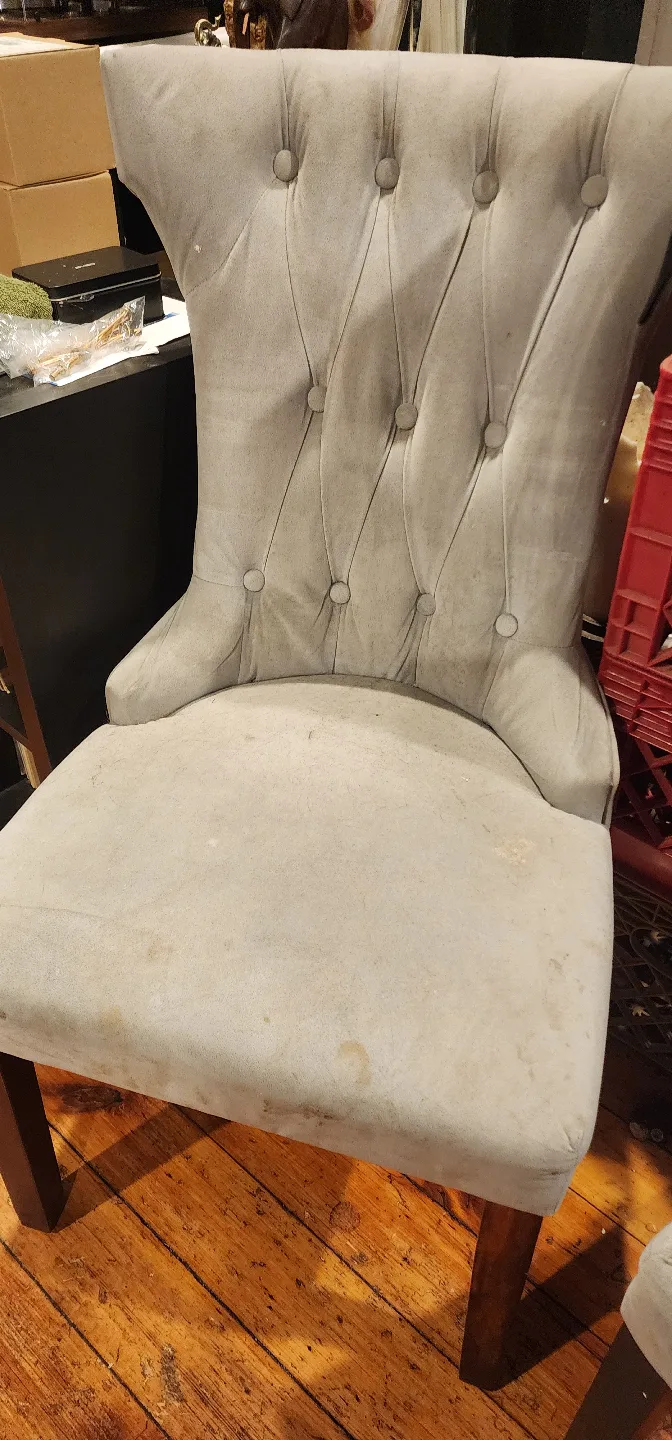 Luxurious Pair of Gray Upholstered Dining Chairs image indicator(2)