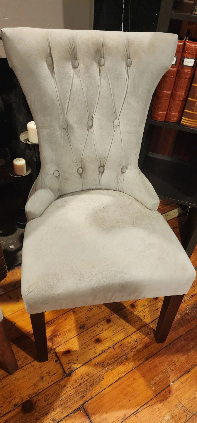 Luxurious Pair of Gray Upholstered Dining Chairs image indicator(4)