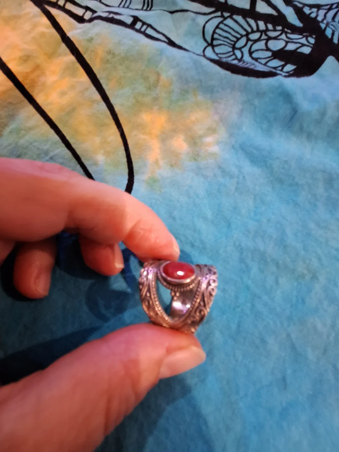 Unique Sterling Silver Ring with Red Gemstone image indicator(4)