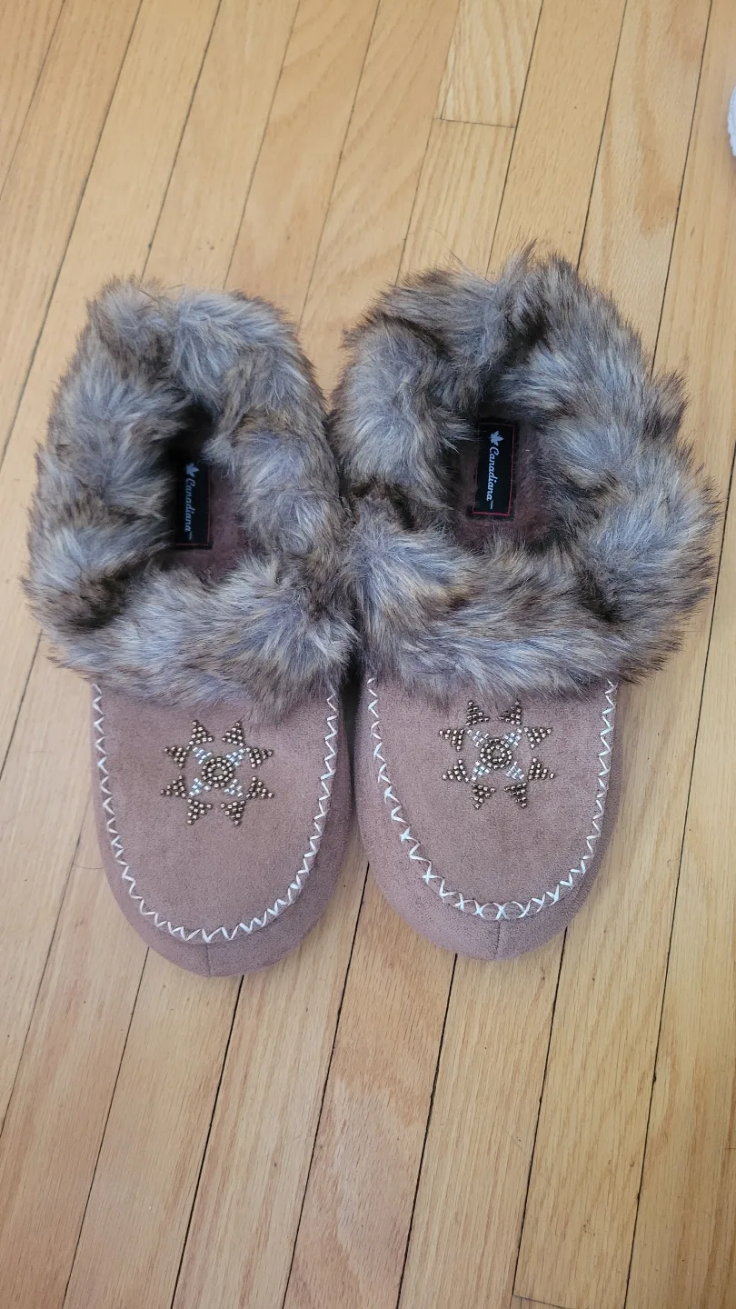 Suede Moccasin Slippers with Faux Fur thumbnail