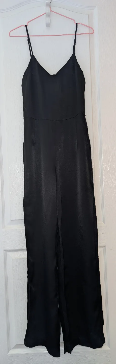 H&M Black Satin Wide Leg Jumpsuit Size 4