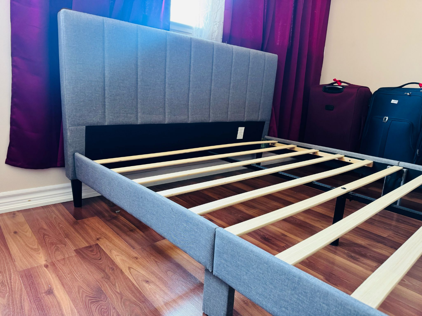 Queen Size Grey Fabric Bed Frame with Storage Drawer - photo 2