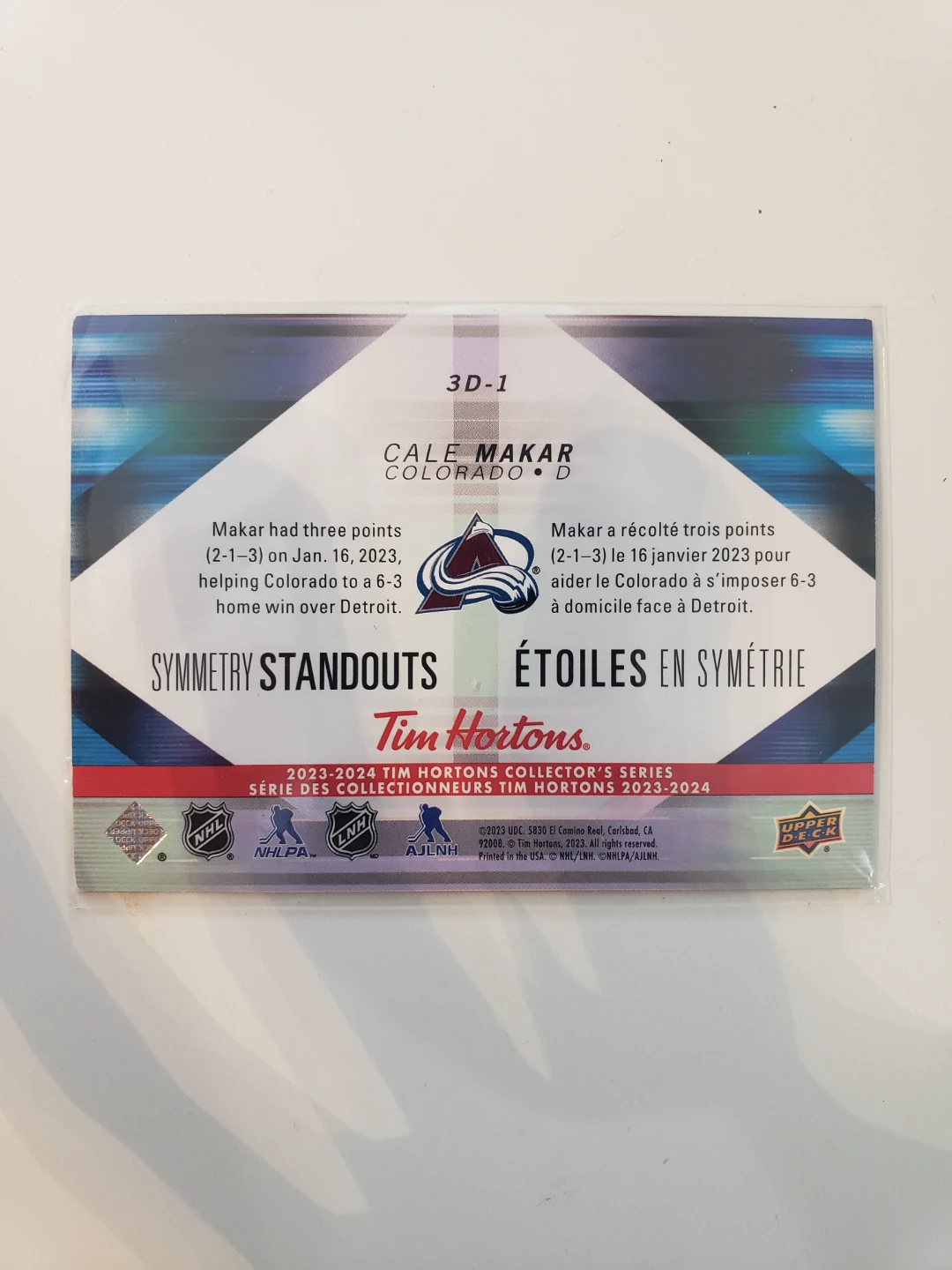 2023-24 Upper Deck Cale Makar Symmetry Standouts Hockey Card 🏒 - photo 2