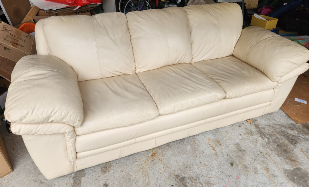 Cream Leather Sofa - photo 2
