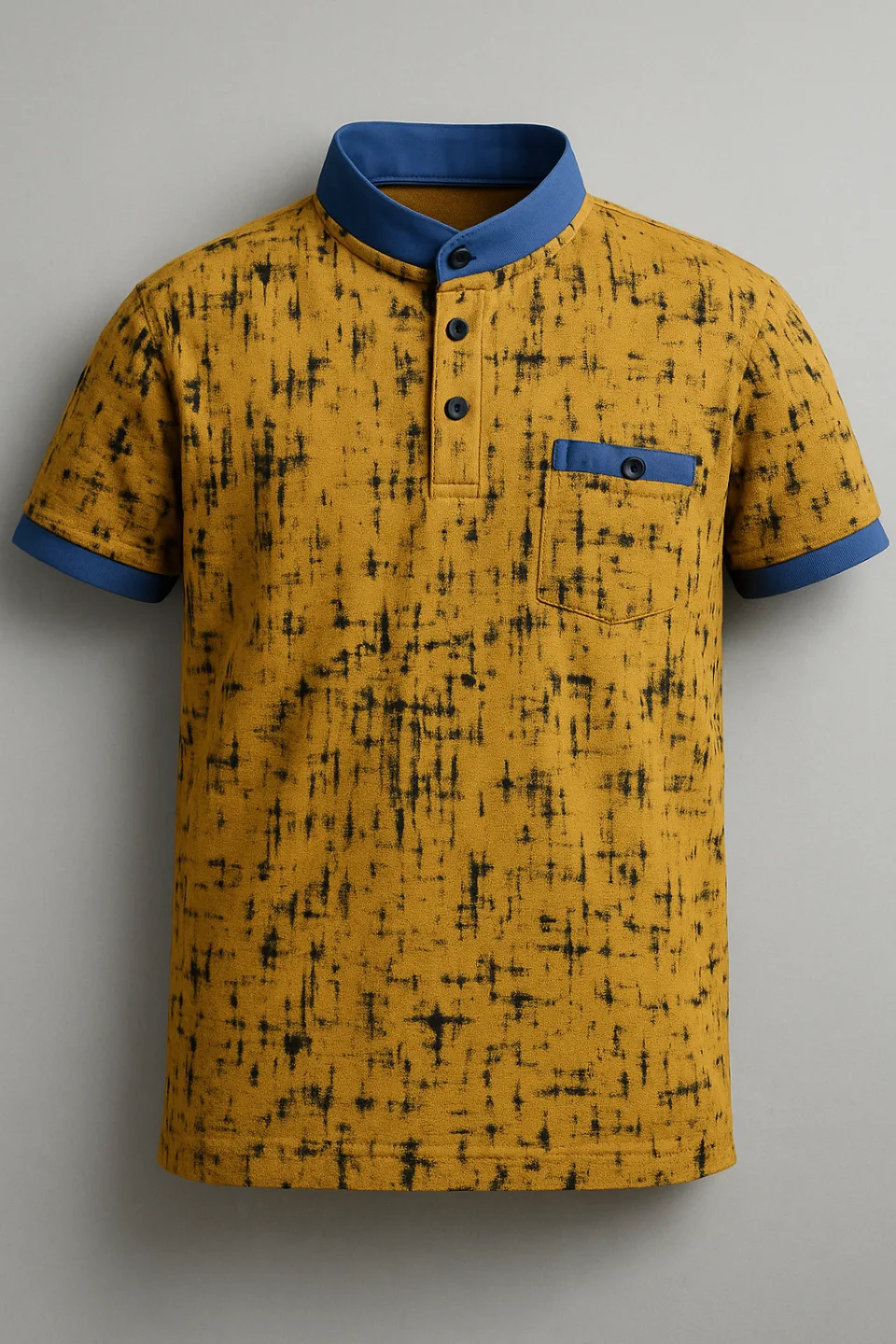 Men's Mustard Yellow & Black Abstract Print Polo Shirt thumbnail