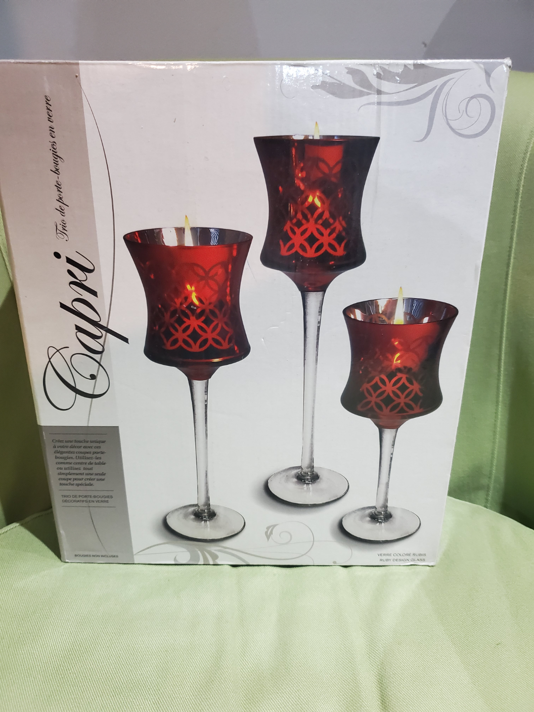 Clair de Lune Ruby Glass Candle Holder Set