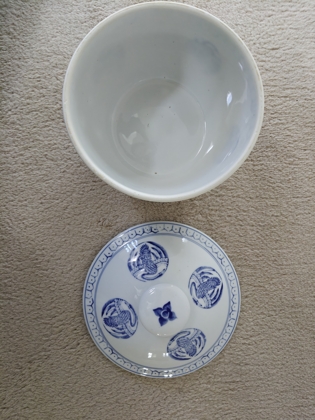 Vintage Blue and White Porcelain Bowl with Lid - photo 2