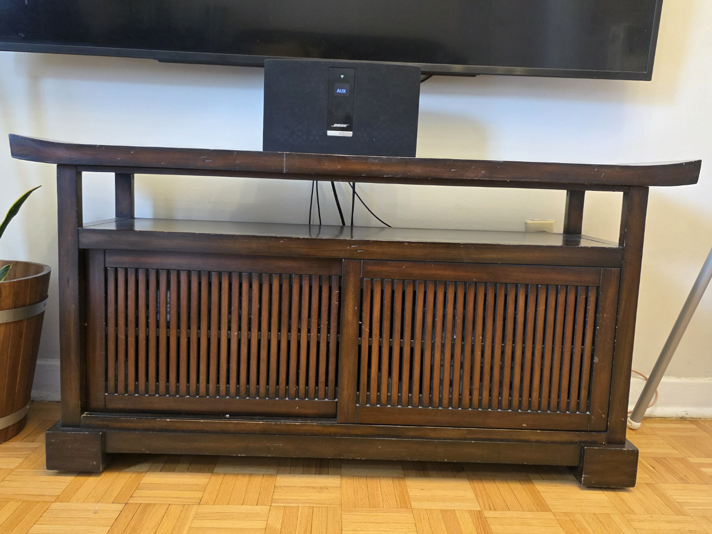 Dark Wood Entertainment Center with Storage - photo 2