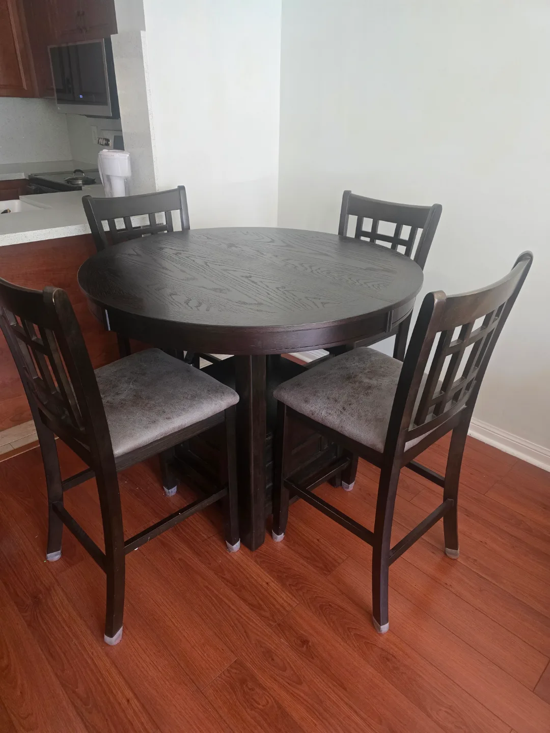 Round Dark Brown Dining Table Set with Four Chairs thumbnail