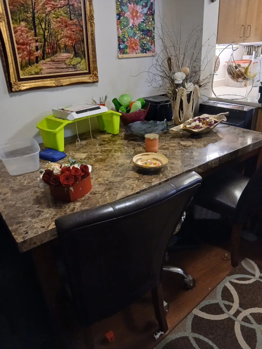 Marble-top kitchen table with four chairs thumbnail