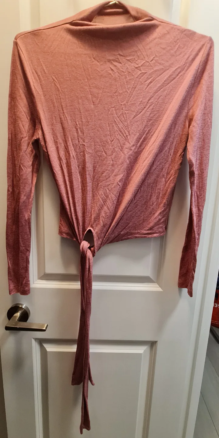 Dusty Rose Mock Neck Tie-Back Long Sleeve Top thumbnail