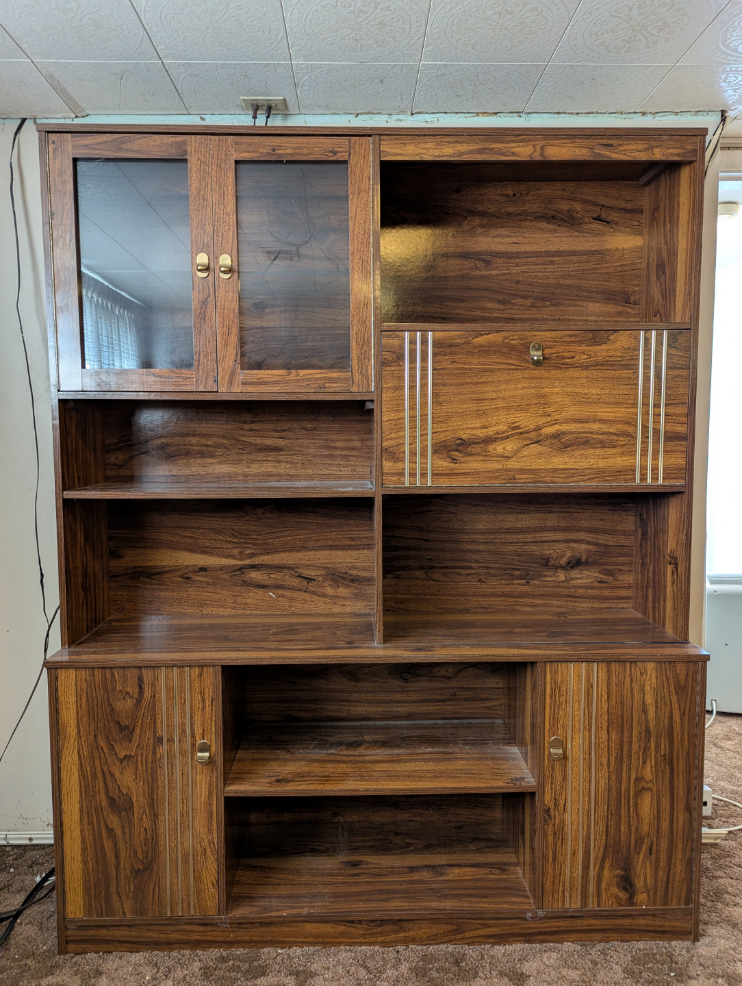 Vintage Wood Hutch with Glass Doors