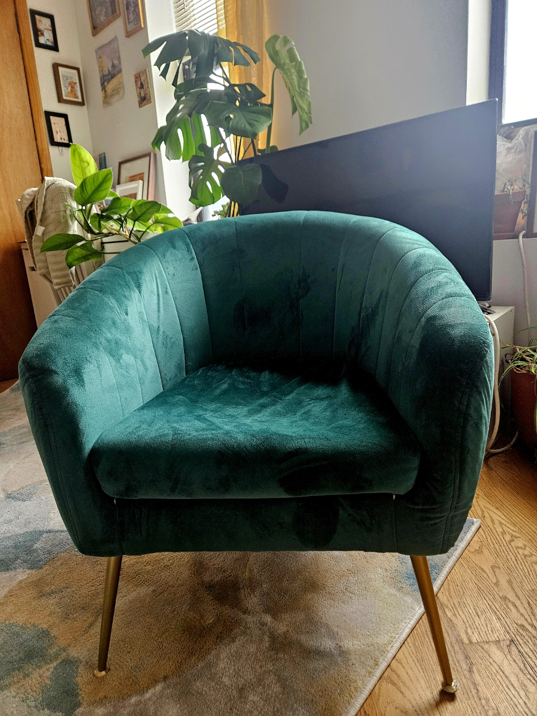 Green Velvet Accent Chair with Gold Legs