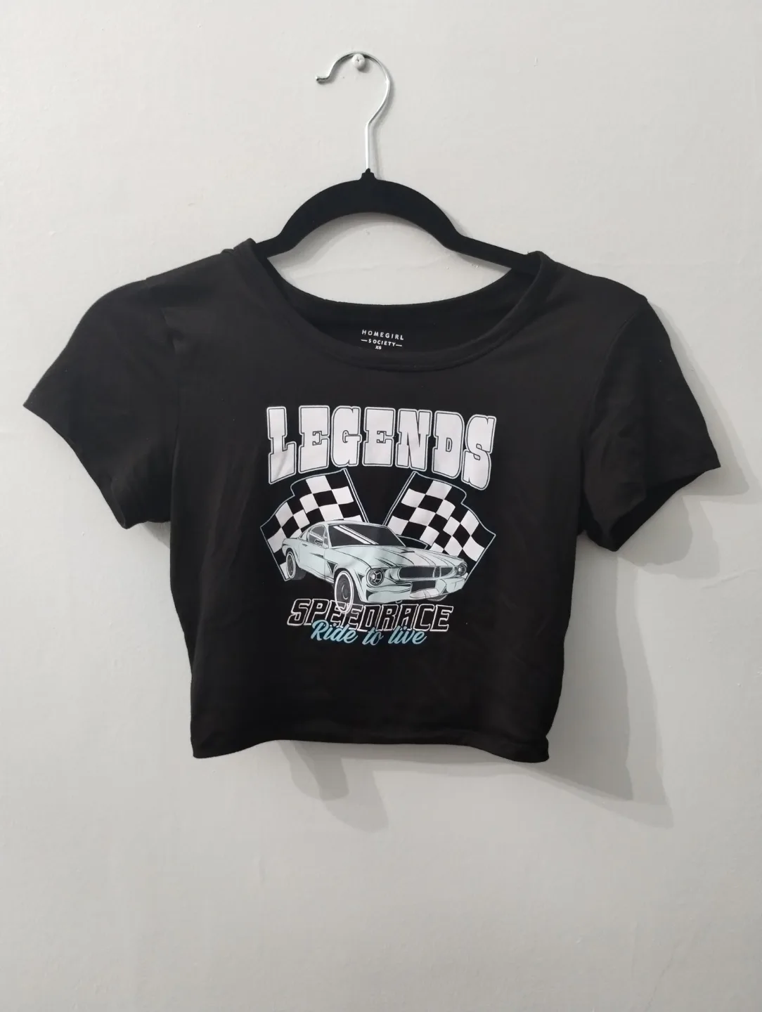 Homegirl Society Black Crop Top XS racing Legends thumbnail