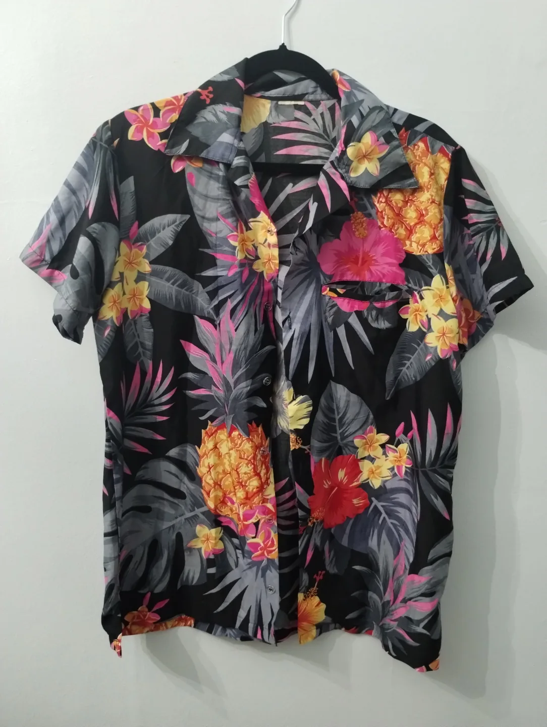 Women's Tropical Hawaiian Shirt - Pineapple & Hibiscus Print thumbnail