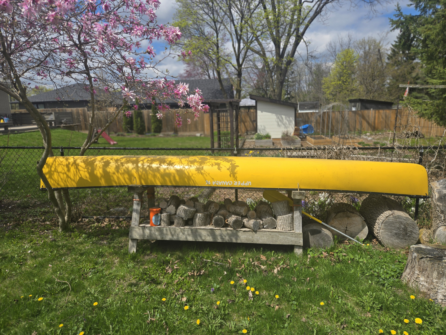 16 foot Yellow Upper Canada Fiberglass Canoe