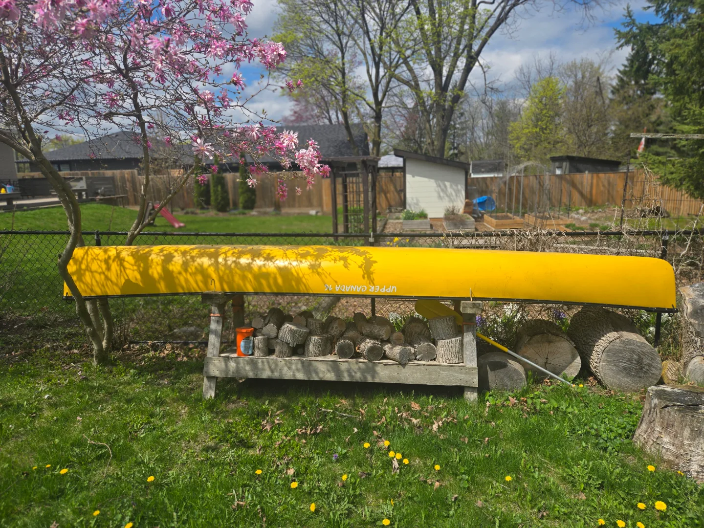 16 foot Yellow Upper Canada Fiberglass Canoe thumbnail