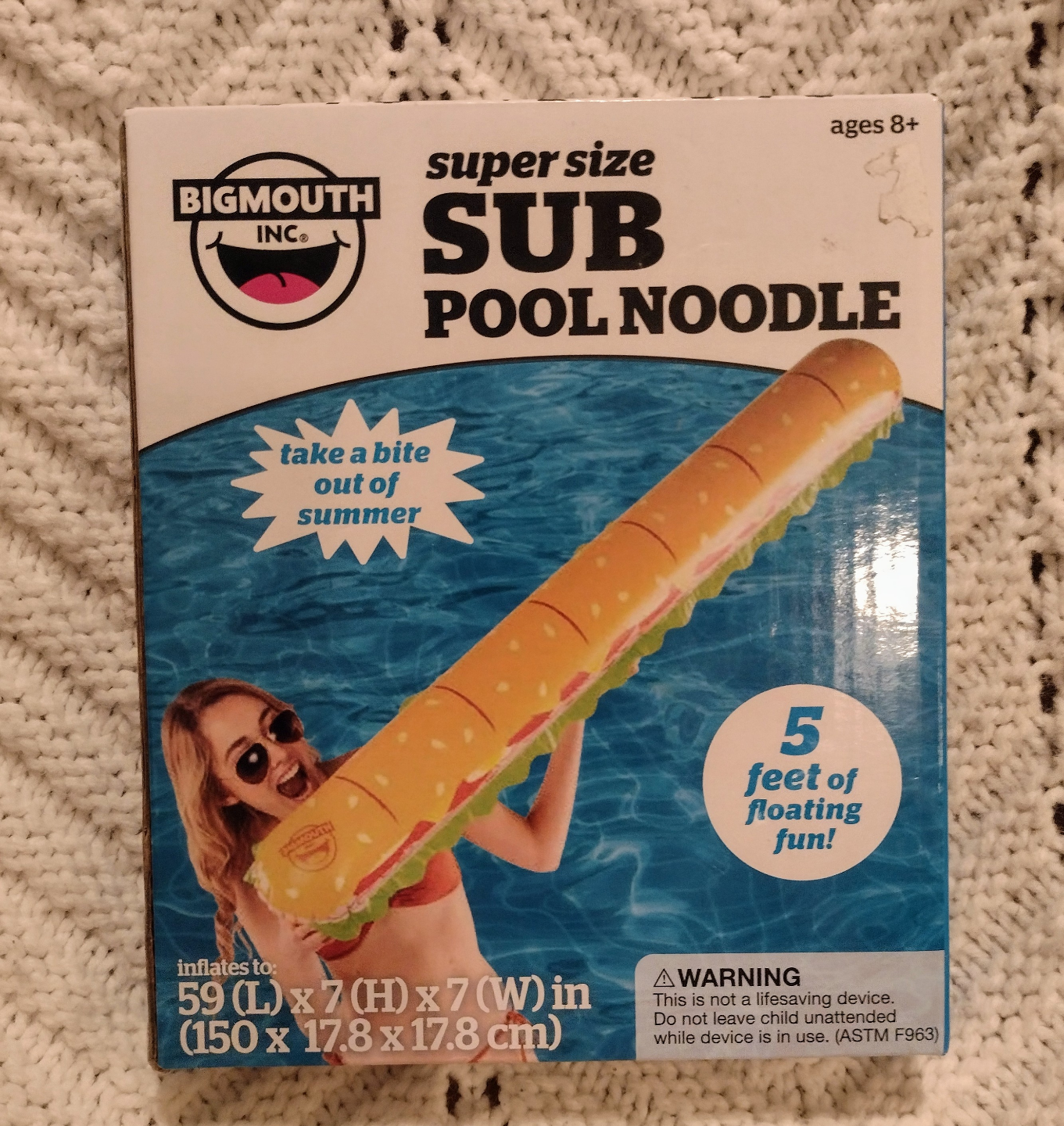 Inflatable Pool Noodle 5 Ft Sub Sandwich Novelty Pool Float