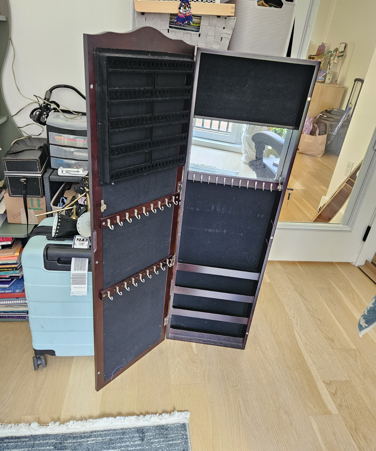 Wooden Jewelry Armoire with Mirror, can wall mount - photo 2