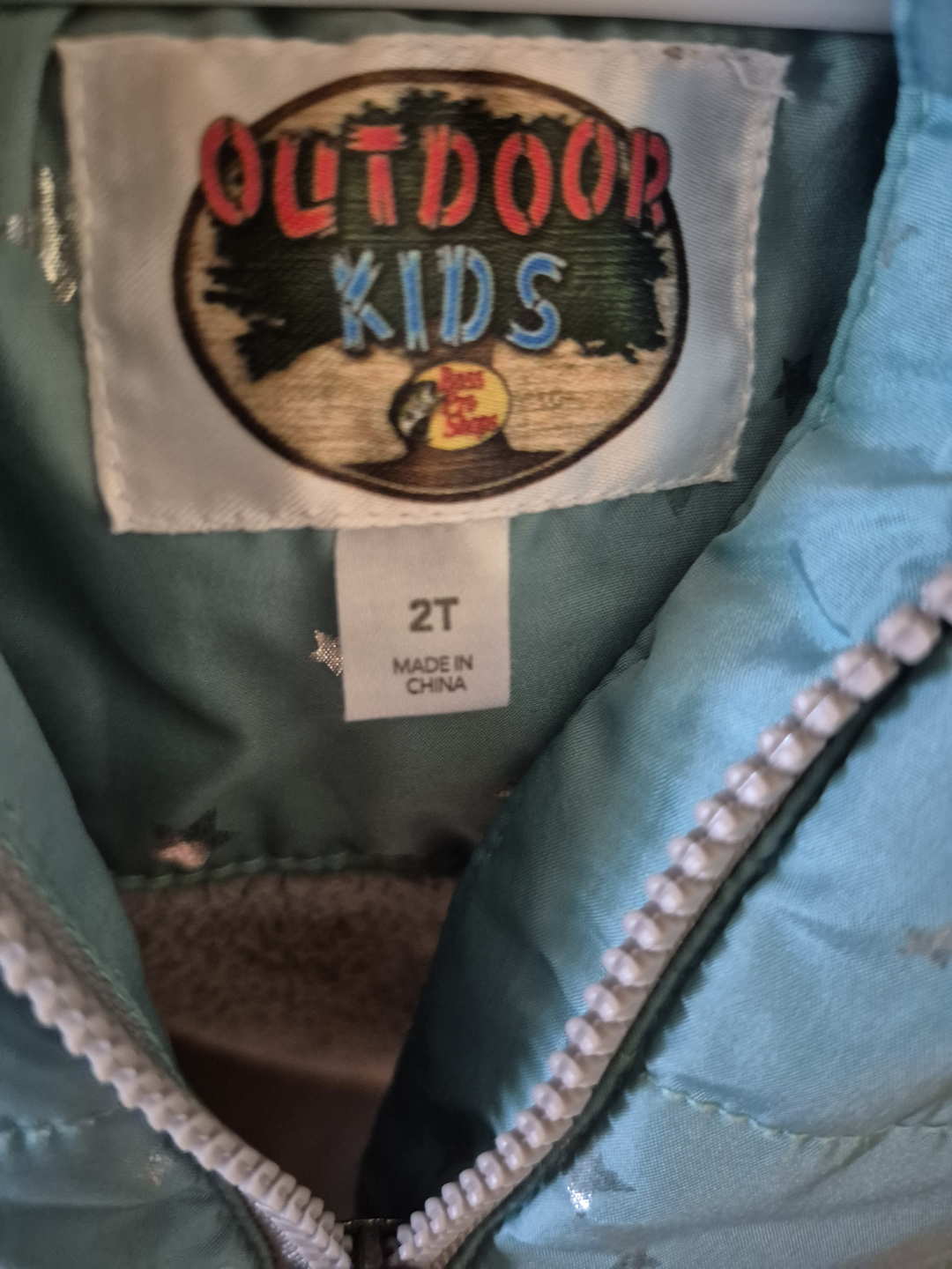 Outdoor Kids 2T Girls' Teal Puffer Jacket with Stars - photo 2