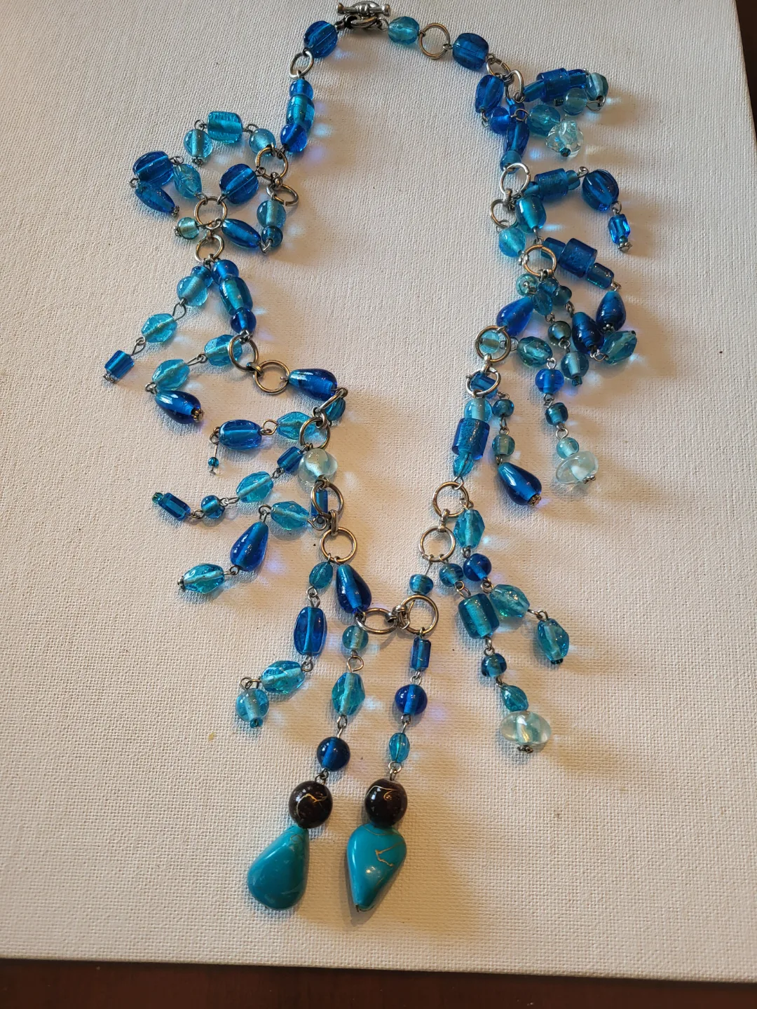 Beaded Statement Necklace - Turquoise and Blue Glass Beads thumbnail