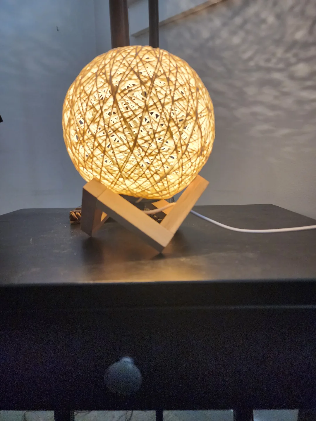 Woven Ball Night Light with Wooden Stand thumbnail