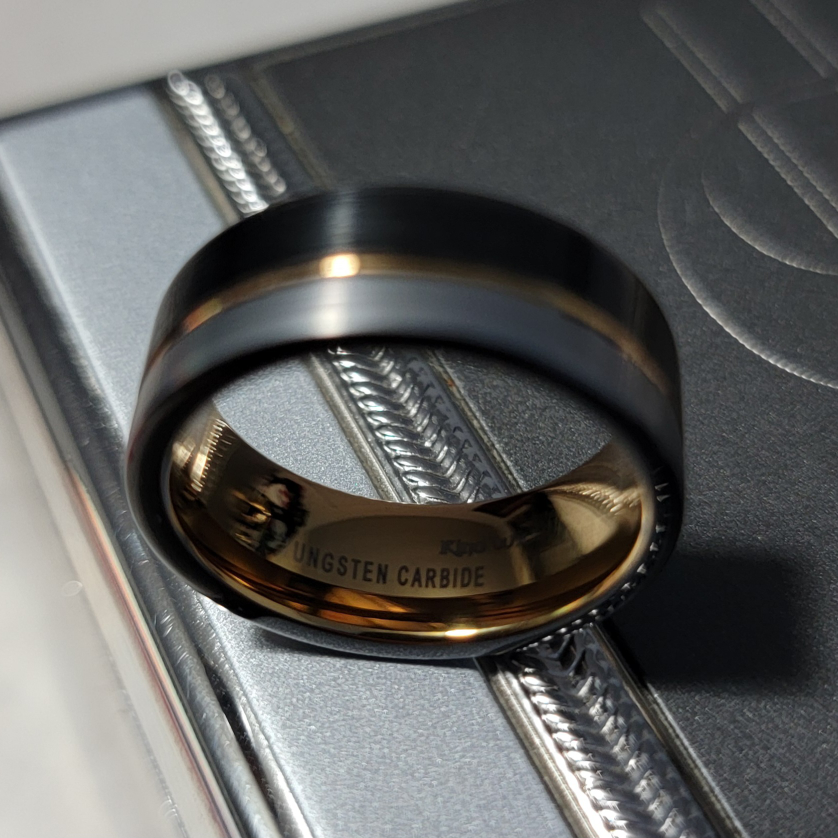 Tungsten carbide band and solid gold ring for men - photo 3
