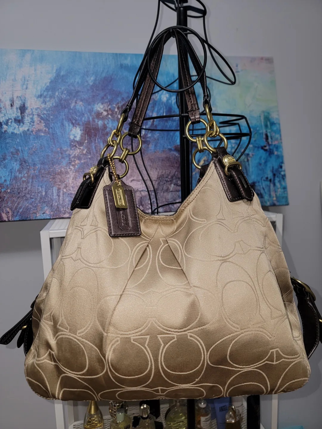 Coach Beige Signature C Embossed Hobo Bag thumbnail