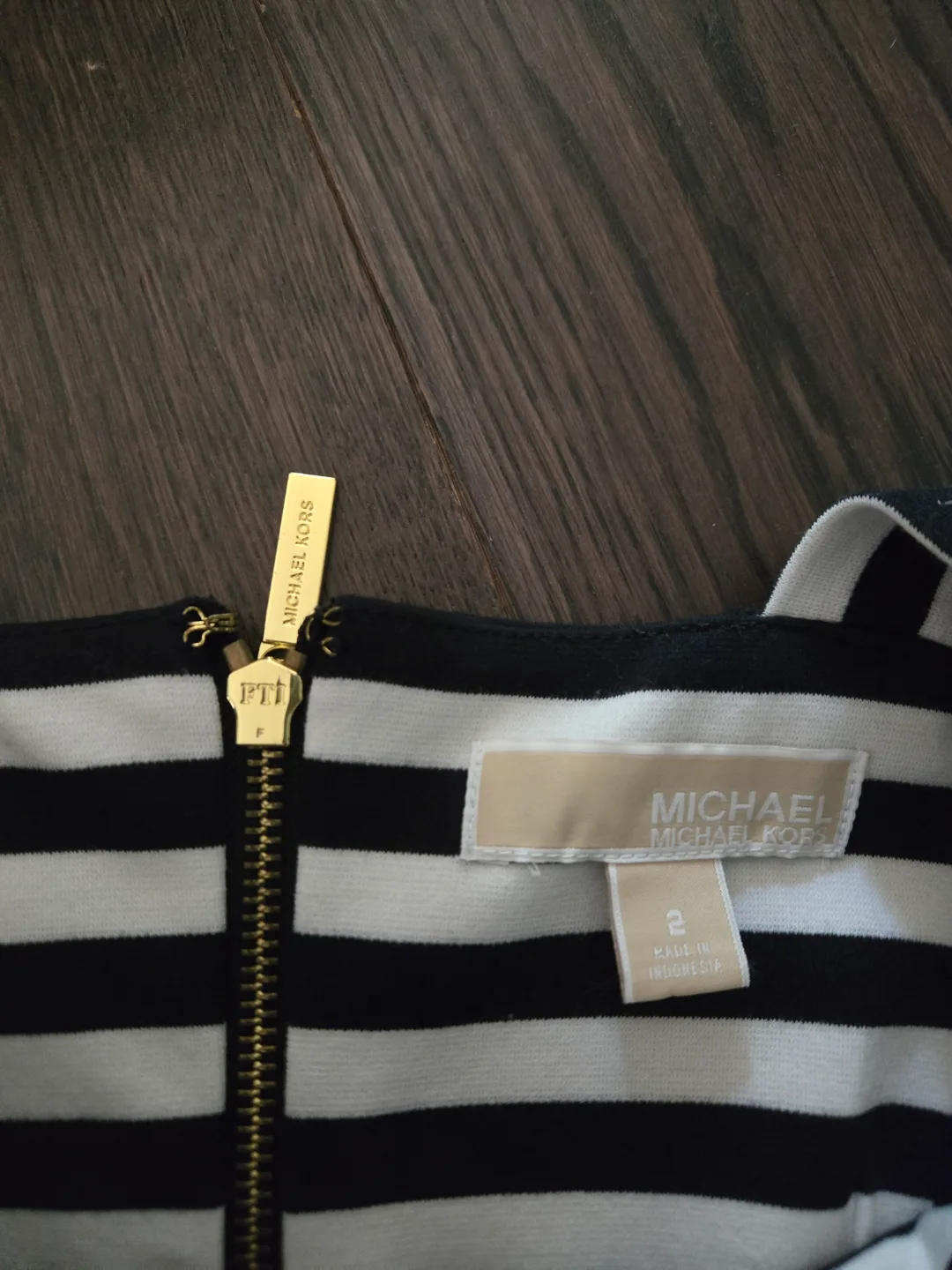 Michael Kors Black and White Striped Fit and Flare Dress, Size 2 image indicator(3)