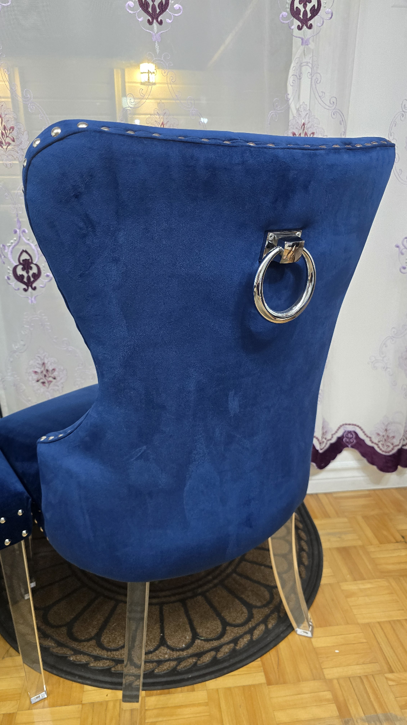 Set of 2 Elegant Blue Velvet Dining Chairs - photo 5