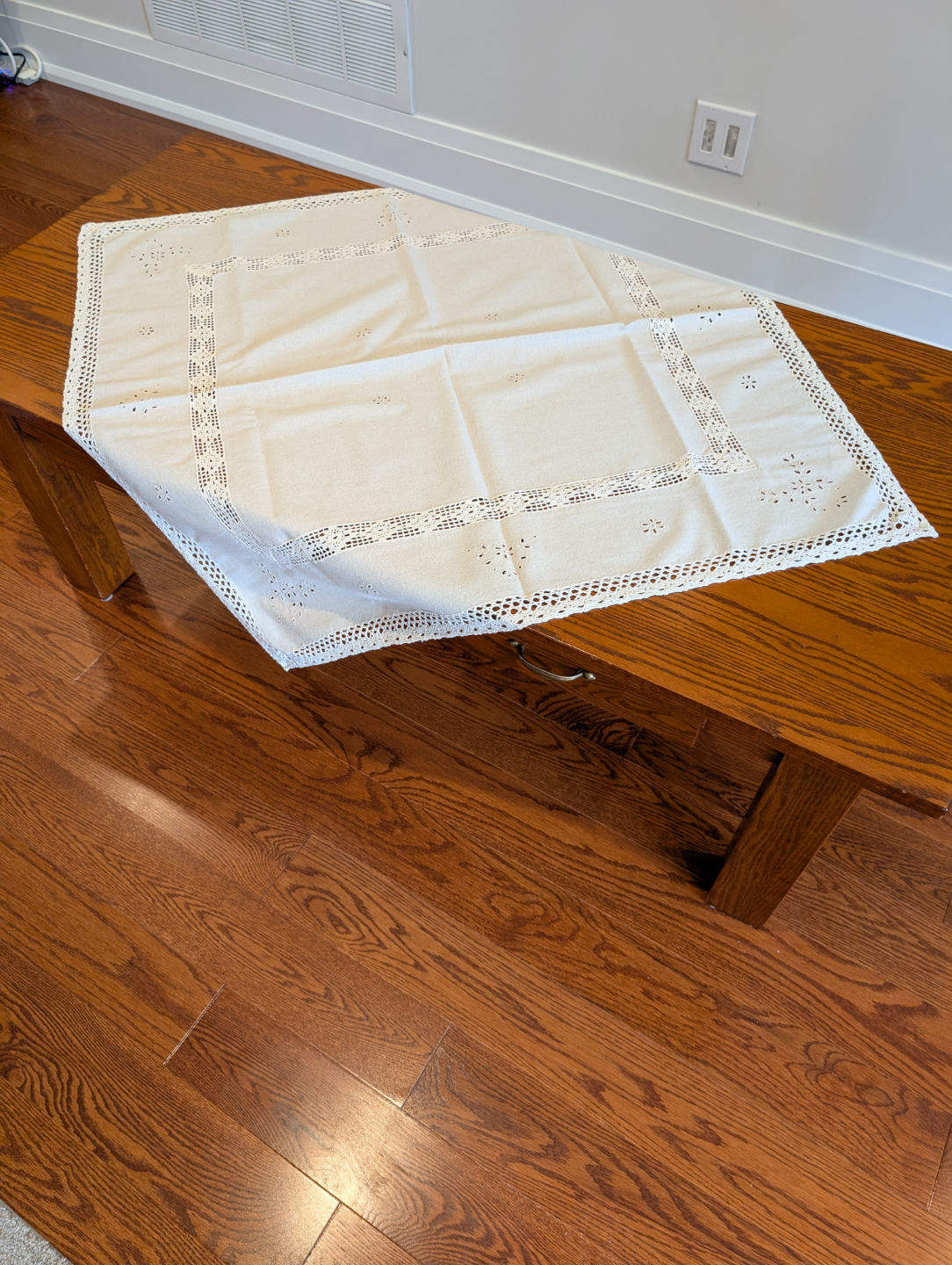 Vintage Off-White Tablecloth with Crochet Trim