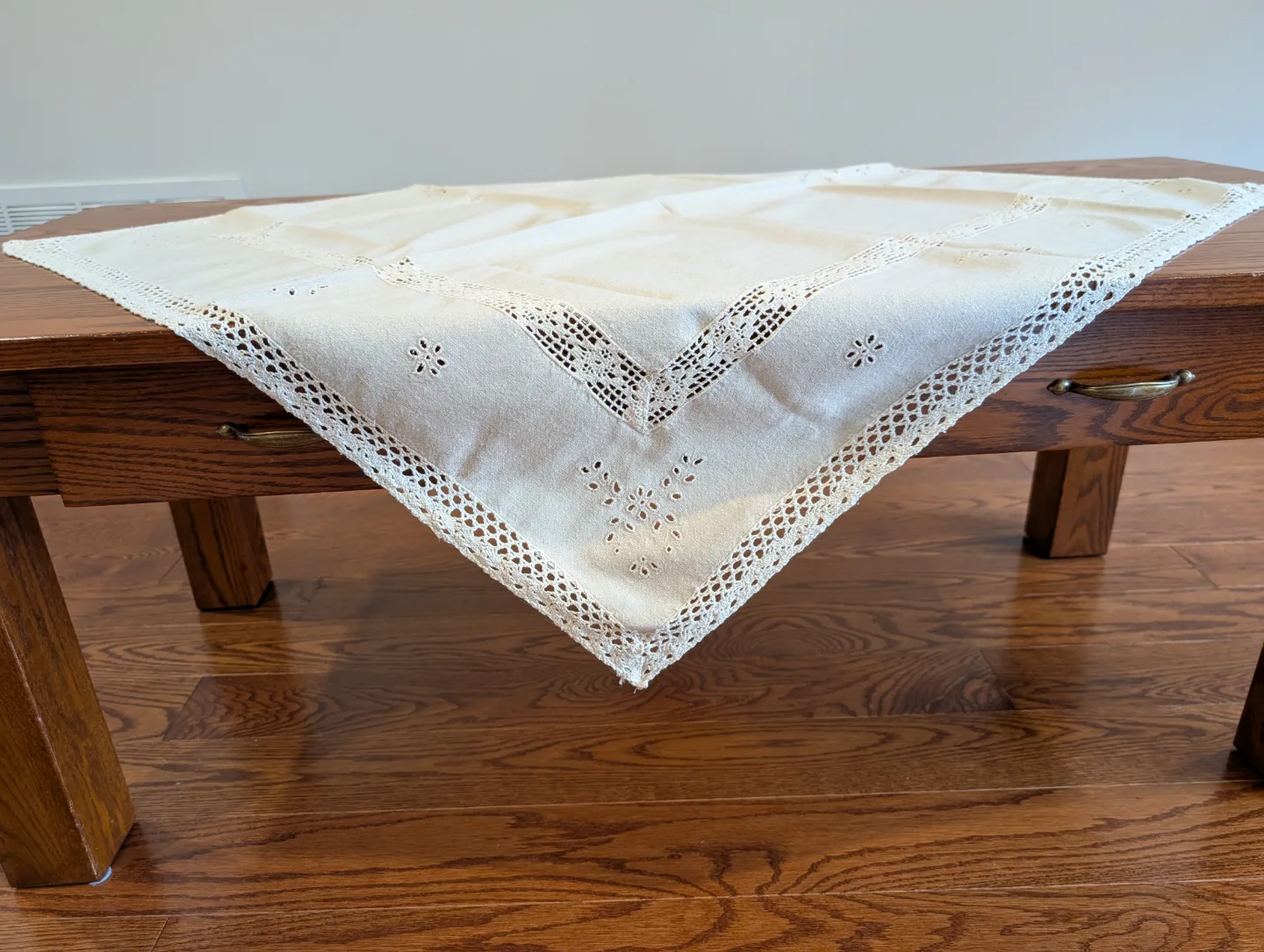 Vintage Off-White Tablecloth with Crochet Trim image indicator(2)