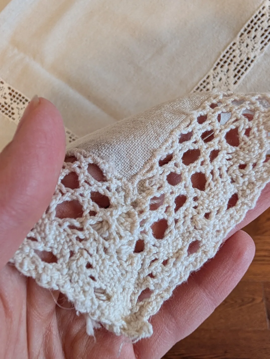 Vintage Off-White Tablecloth with Crochet Trim image indicator(5)