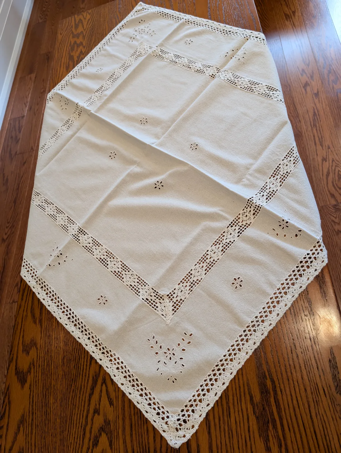 Vintage Off-White Tablecloth with Crochet Trim image indicator(6)