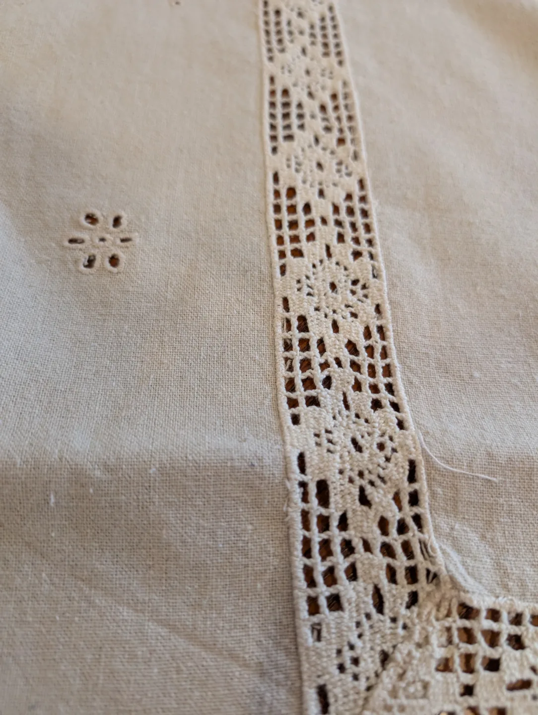 Vintage Off-White Tablecloth with Crochet Trim image indicator(7)