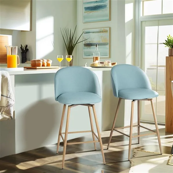 Blue - Pair of Teal Swivel Bar Stools with Gold Legs image indicator(2)