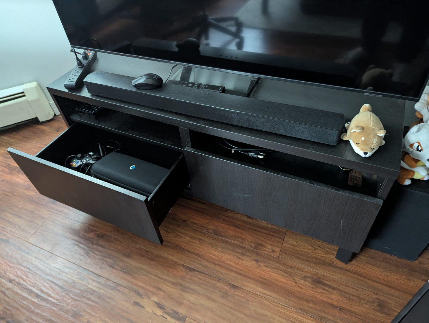 Black TV Stand with Two Drawers