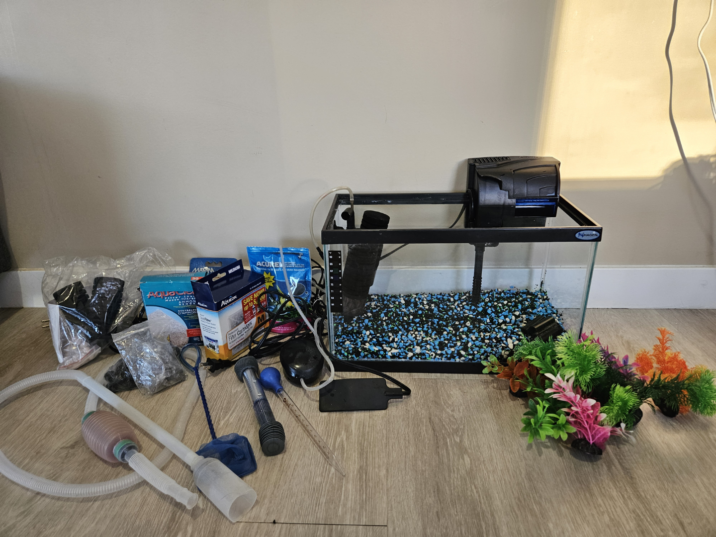 Aquarium starter kit with filter, decorations, and supplies - photo 2