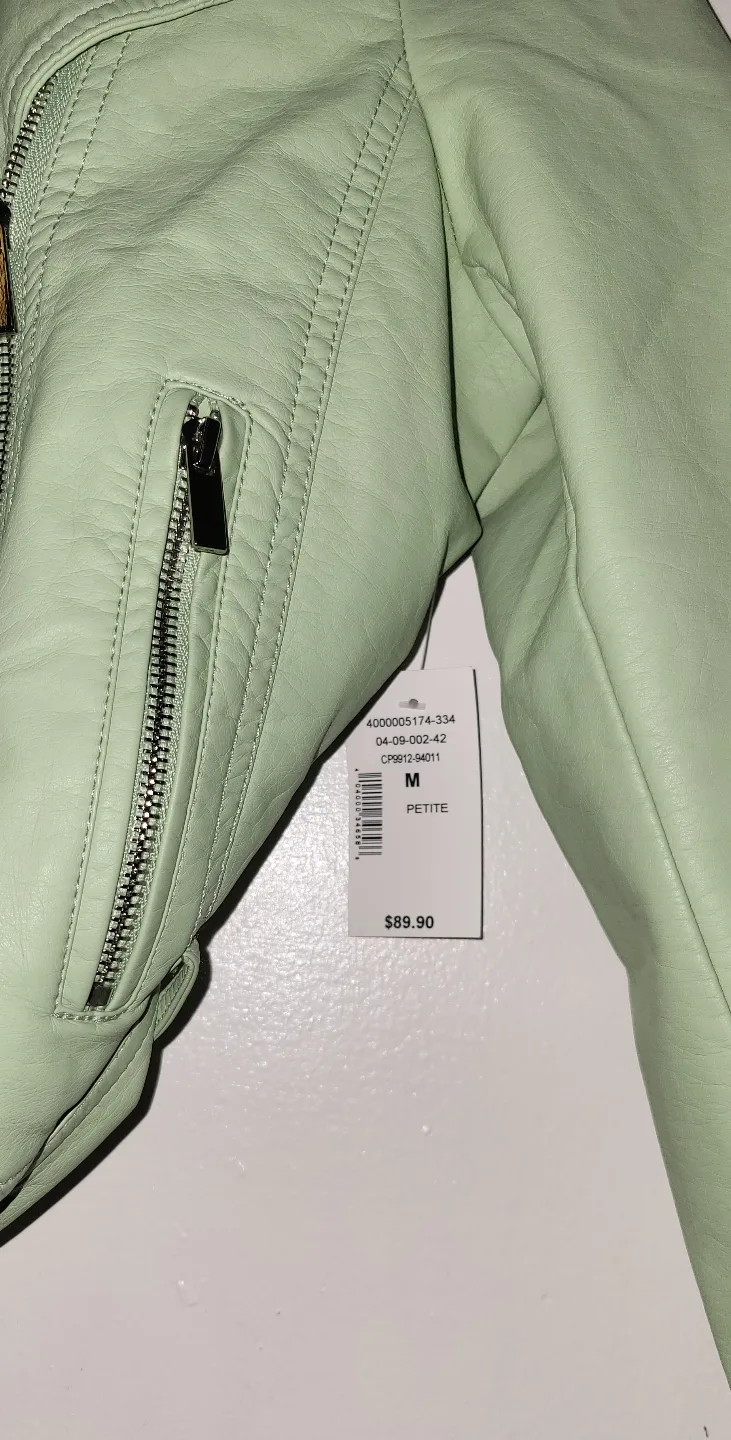 Cleo Petite Women's Green Faux Leather Moto Jacket - Size M image indicator(5)