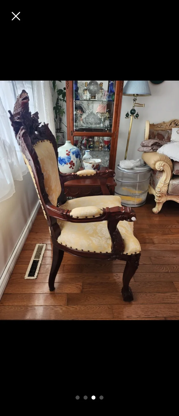Ornate Carved Wood Armchair with Eagle Top image indicator(2)