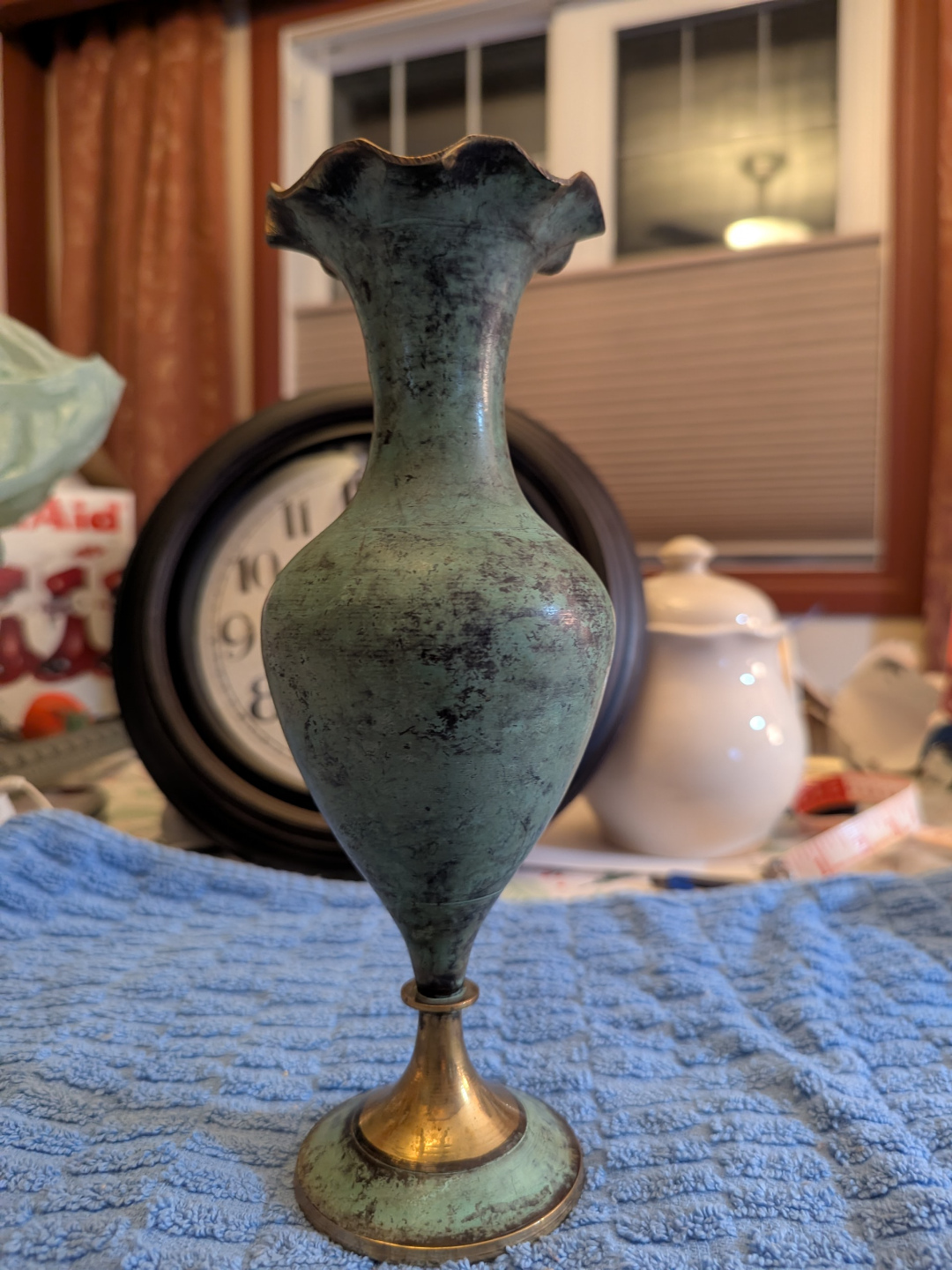 Vintage Brass and Green Metal Vase - photo 3