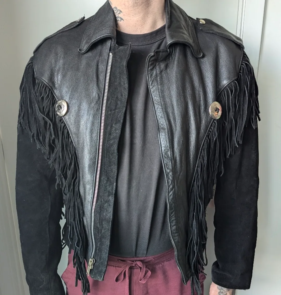 Western Leather & Suede Tassel Motorcycle Jacket thumbnail