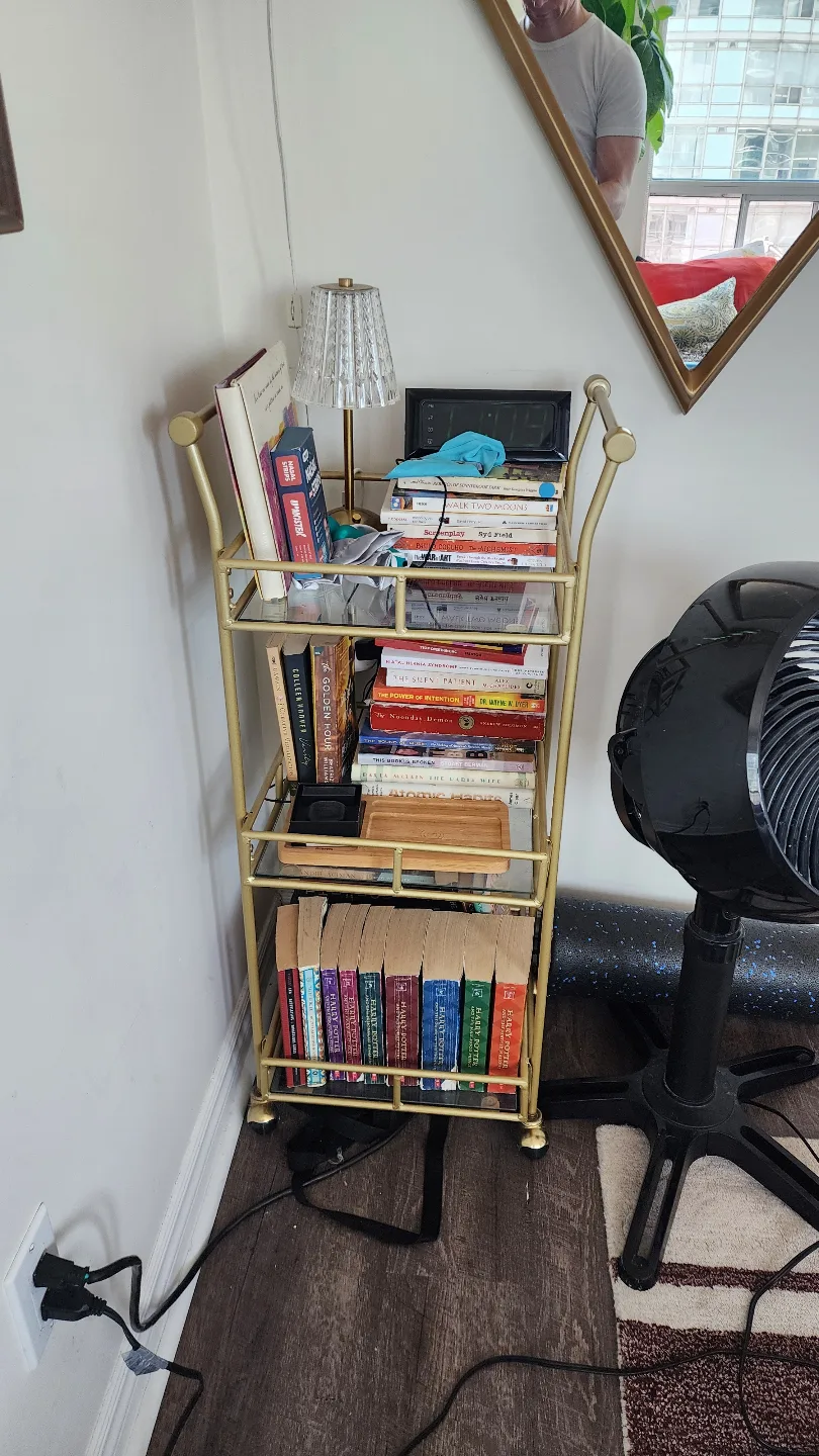 Gold Metal Rolling Cart with Glass Shelves thumbnail