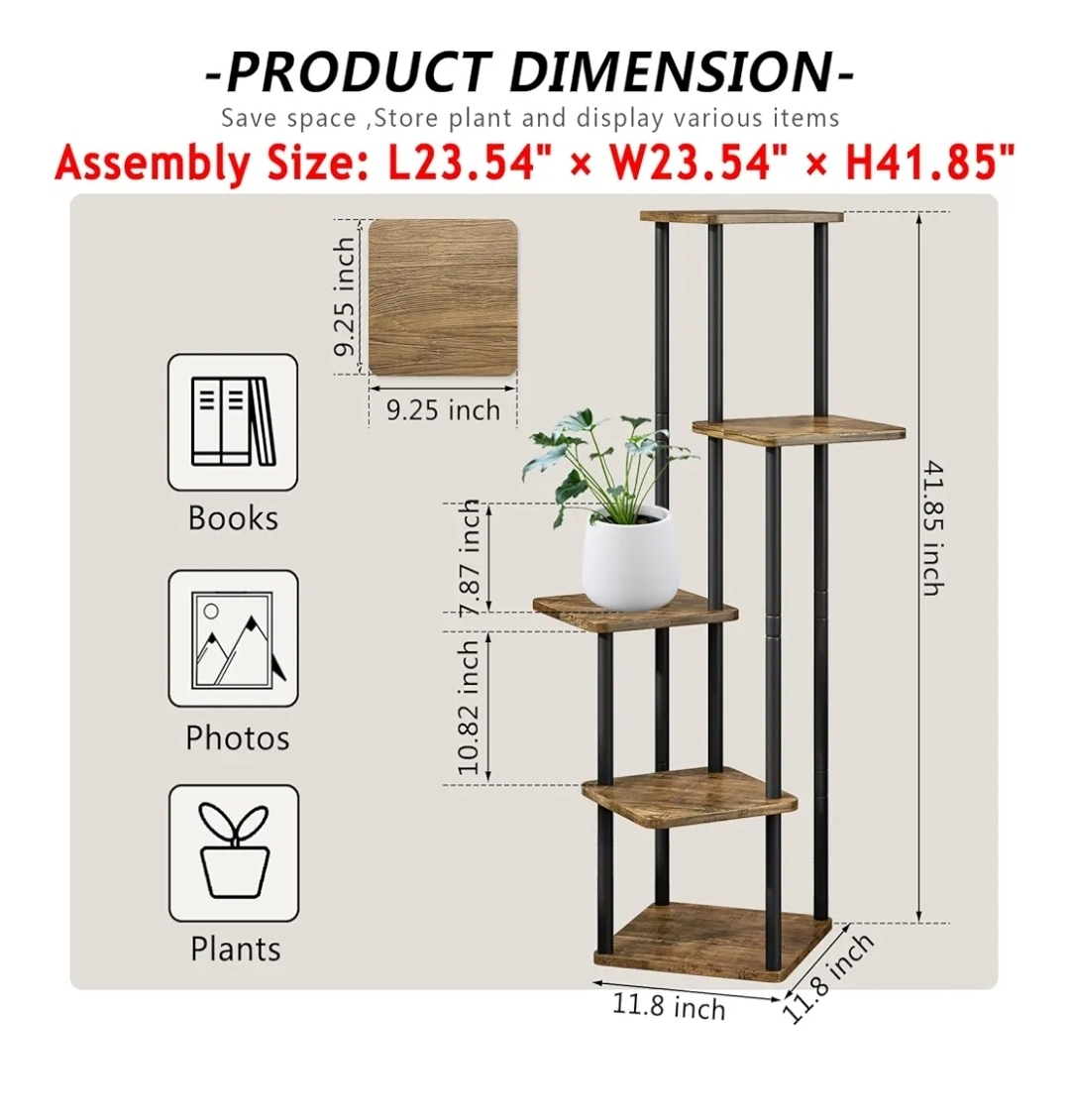 5-Tier Plant Stand, Rustic Brown - photo 2