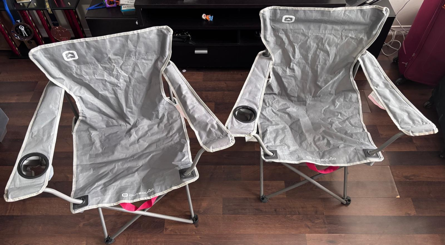 Two Grey Folding Camping Chairs